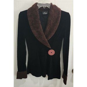 Vtg Ange Paris Women's Velvet Peplum Jacket Button Accent Black Size Medium